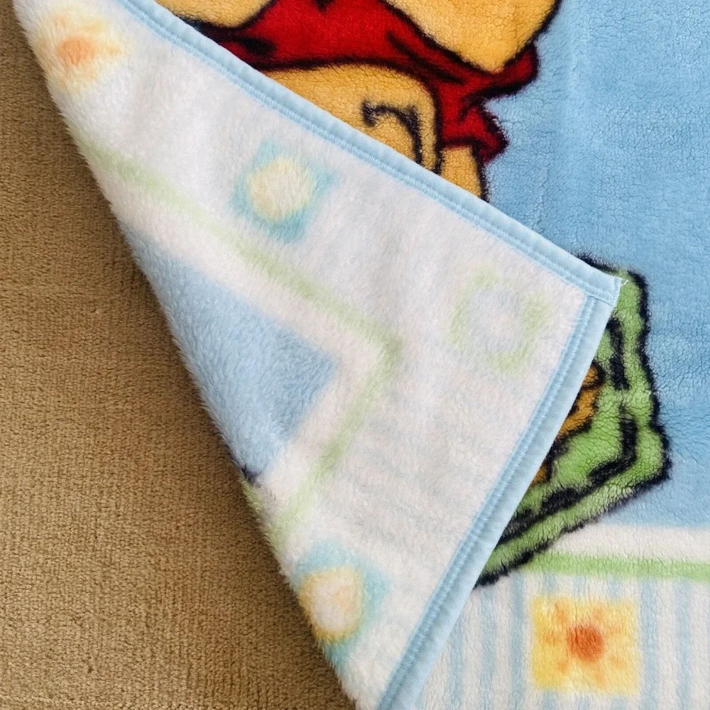 Vintage Disney Winnie the Pooh Tigger Blocks Blue Plush Baby Blanket Lovey Minky
